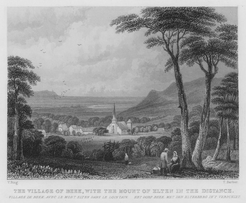 Beek faluja, az Elten-hegy a távolban (metszet) alkotó: William Henry Bartlett