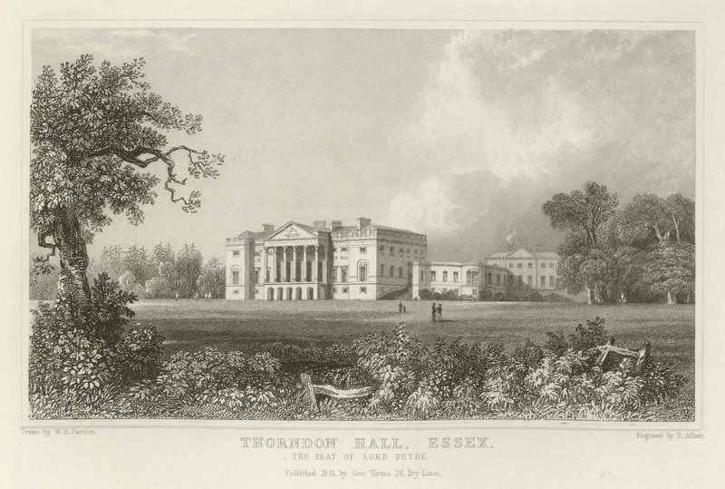 Thorndon Hall, Essex, Lord Petre székhelye alkotó: William Henry Bartlett