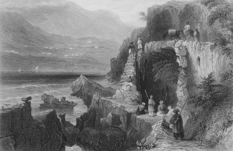 Szent György sírja, Kesrouan-öböl, Szíria, a Berioutból Tripoliba vezető úton alkotó: William Henry Bartlett