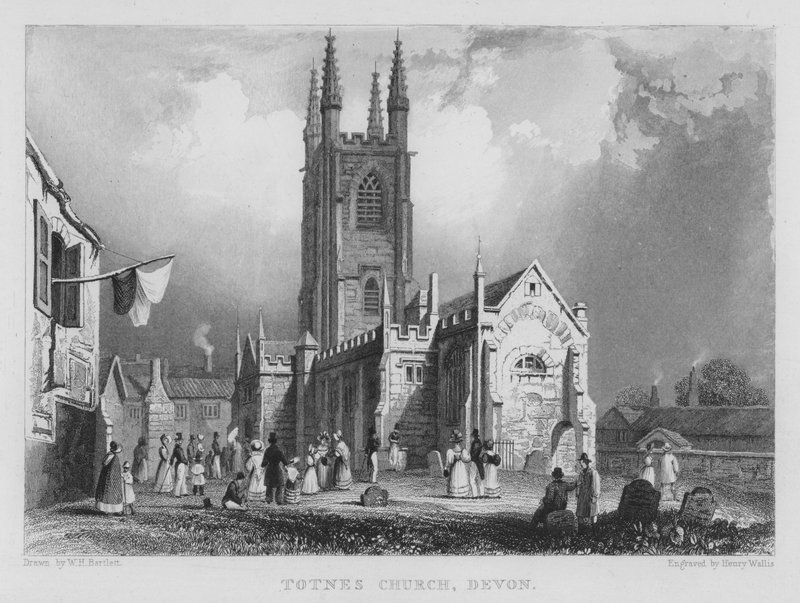 Totnes templom, Devon (metszet) alkotó: William Henry Bartlett
