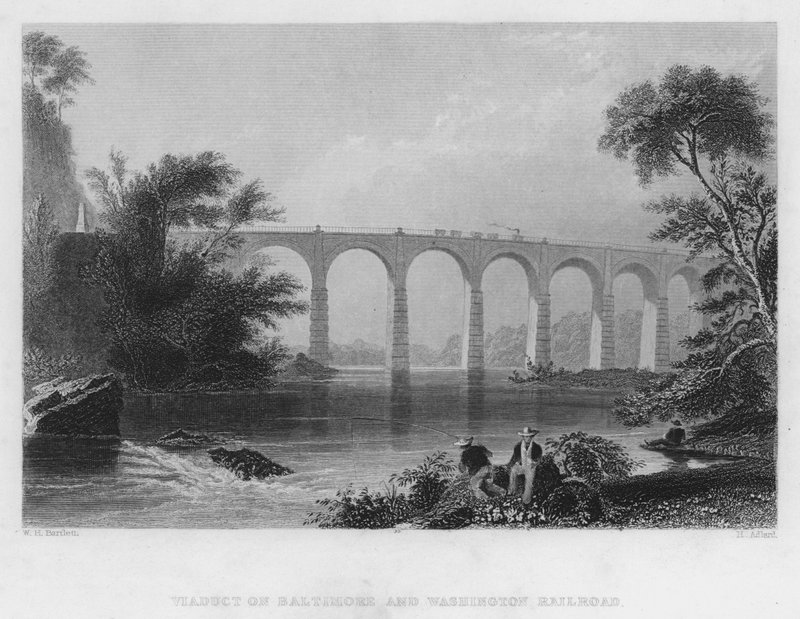 Viadukt a Baltimore és a Washingtoni vasúton (metszet) alkotó: William Henry Bartlett
