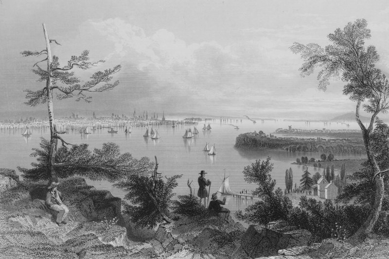 Kilátás New Yorkra, Weehawkentől (metszet) alkotó: William Henry Bartlett