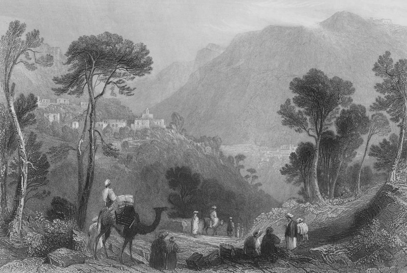Brumhanna falu a Libanon-hegyben alkotó: William Henry Bartlett