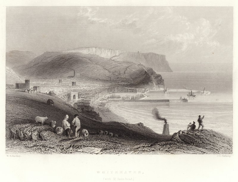 Whitehaven, (St Bees-headdel együtt) alkotó: William Henry Bartlett
