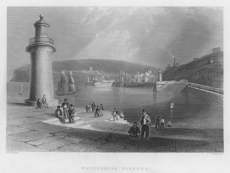 Whitehaven Harbour (metszet) alkotó: William Henry Bartlett