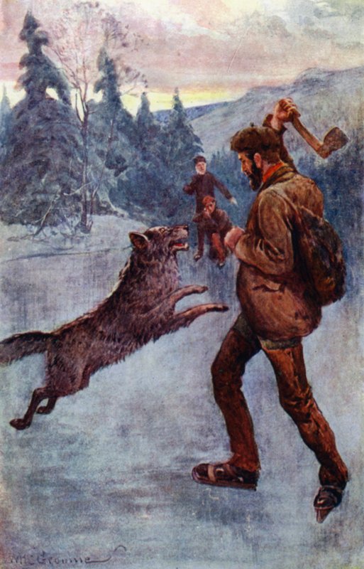 "Kilőtt, és a vadállat abban a pillanatban, amikor rugózni kezdett, felborult, vicsorogva és sziszegve" (színes litho) alkotó: William Henry Charles Groome