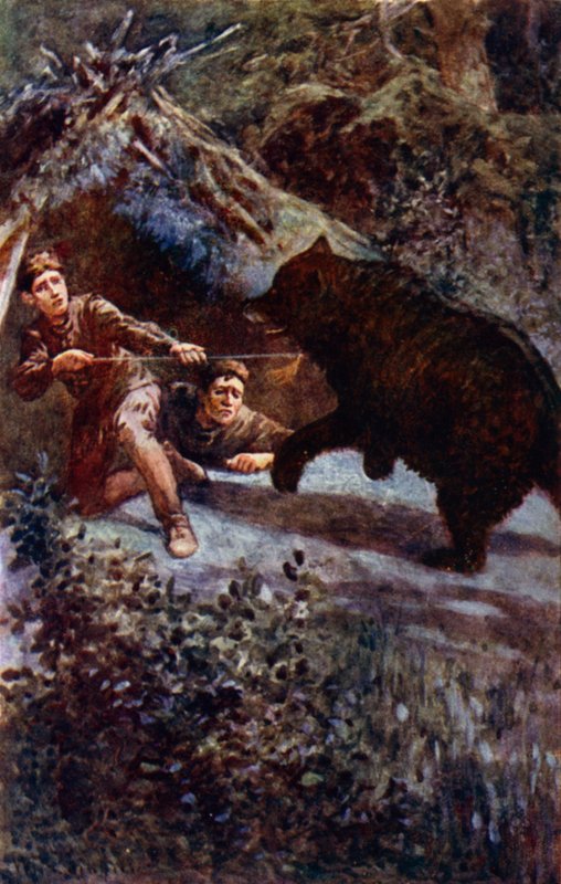 "A lándzsát teljes erőmmel a medve mellkasába döftem" (színes litho) alkotó: William Henry Charles Groome