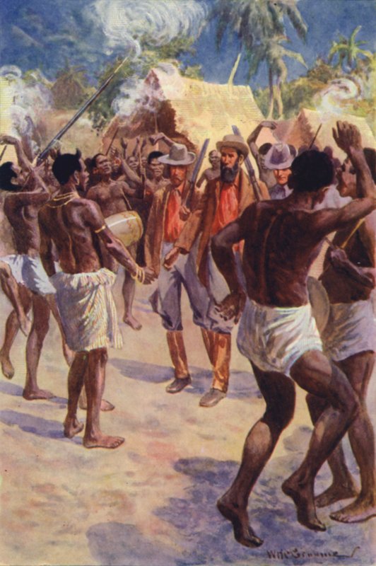 Illusztráció a Gorilla Hunters-hez, R M Ballantyne (színes litó) alkotó: William Henry Charles Groome