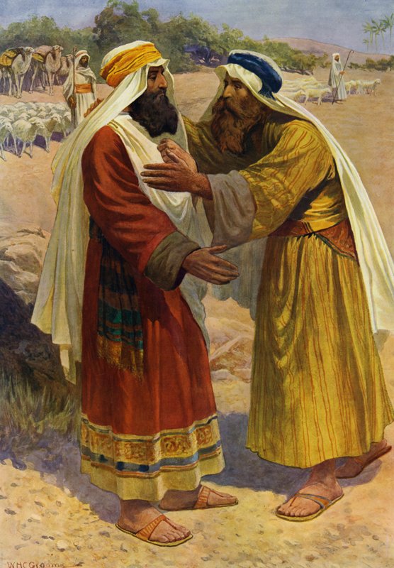 Jákob és Ézsau találkozása (színes litó) alkotó: William Henry Charles Groome