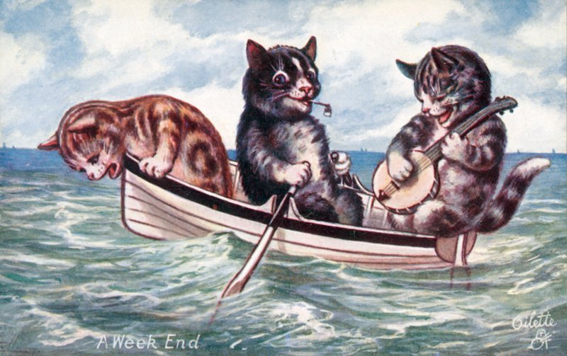 Humoros macskás képeslap (színes litográfia) alkotó: William Henry Ellam