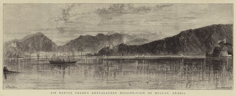Sir Bartle Frere rabszolgaság-ellenes küldetése, kilátás Muscatra, Arábia alkotó: William Henry James Boot
