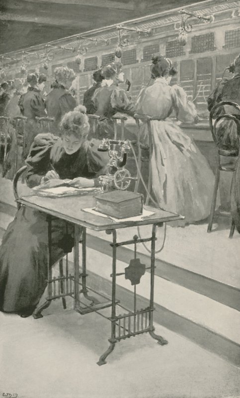 Munkahelyen egy telefonszobában alkotó: William Henry Margetson