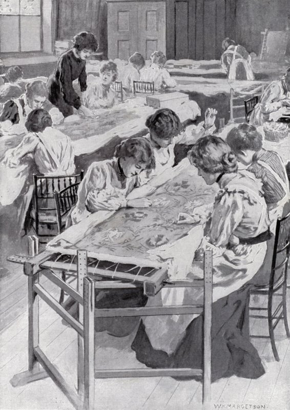 A Királyi Művészeti Iskola diákjai kézimunka a királyok koronázási köntösét hímzve alkotó: William Henry Margetson