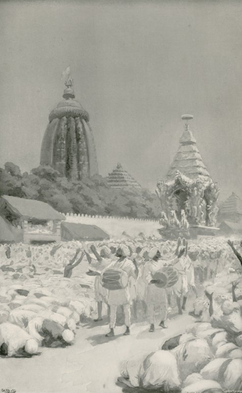Az imádók leborulnak a híres autó előtt a Jagannath fesztiválon alkotó: William Henry Margetson