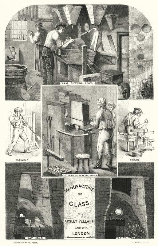Üveggyártás az Apsley Pellatt and Cos-nál, London (metszet) alkotó: William Henry Pike