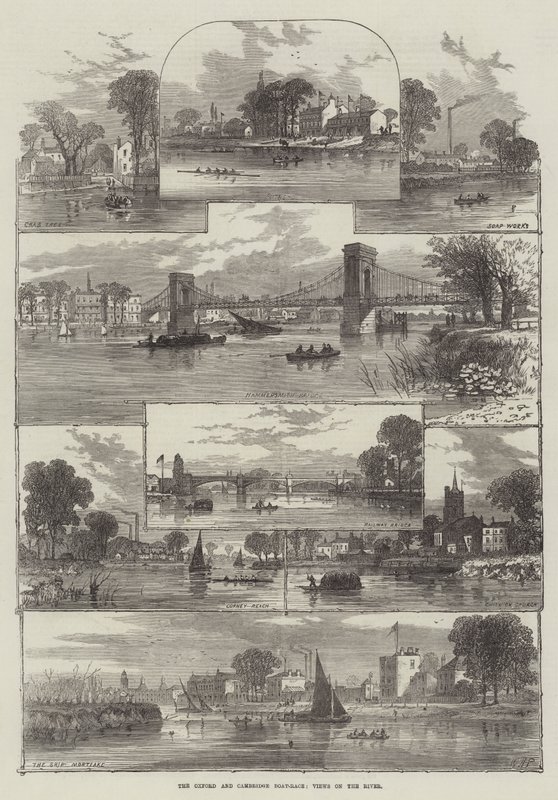 Az oxfordi és cambridge-i hajóverseny, kilátás a folyóra alkotó: William Henry Pike