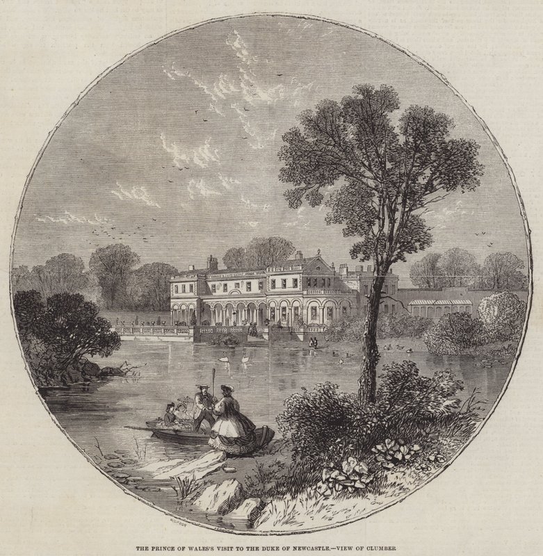 A walesi herceg látogatása Newcastle hercegénél, kilátás Clumberre alkotó: William Henry Prior