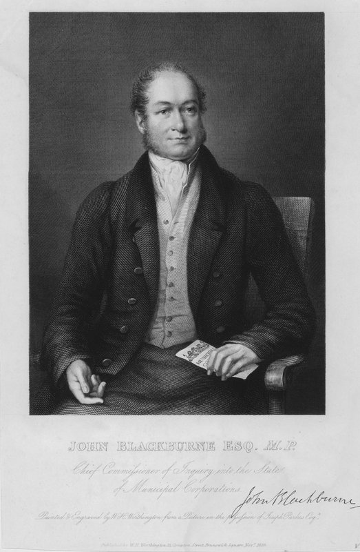 John Blackburne angol politikus, Huddersfield parlamenti képviselője és az önkormányzati társaságok államának vizsgálatának főbiztosa alkotó: William Henry Worthington