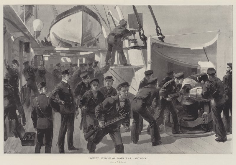 Akciógyakorlat a HMS Australia fedélzetén alkotó: William Heysham Overend