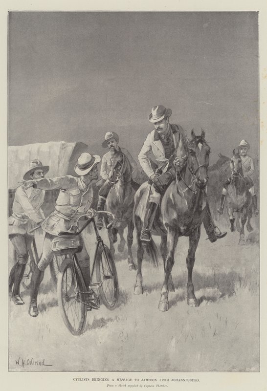 Kerékpárosok üzenetet hoznak Jamesonnak Johannesburgból alkotó: William Heysham Overend