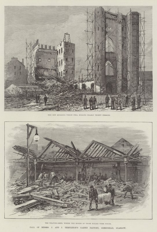 J és J. Templeton szőnyeggyár bukása, Greenhead, Glasgow alkotó: William Heysham Overend