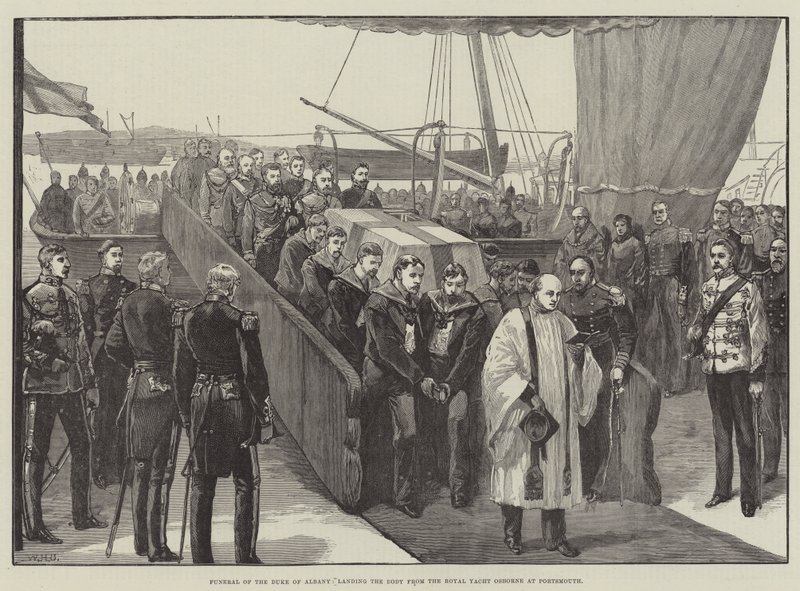 Albany hercegének temetése, a holttest partraszállása az Osborne királyi jachtról Portsmouthban alkotó: William Heysham Overend