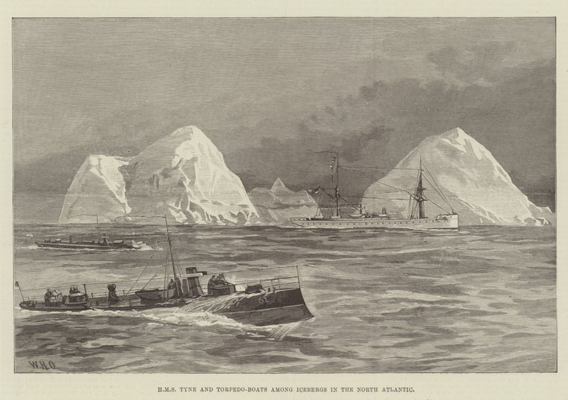 HMS Tyne és Torpedó-csónakok jéghegyek között az Atlanti-óceán északi részén alkotó: William Heysham Overend