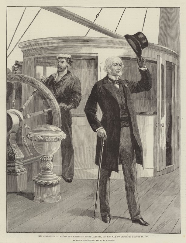 Gladstone úr Őfelsége Alberta nevű jachtjának fedélzetén, útban Osborne felé, 1892. augusztus 15. alkotó: William Heysham Overend