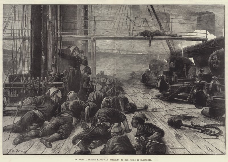 Egy török hadiember fedélzetén, amely döngölni készül, tüzelés elektromosan alkotó: William Heysham Overend