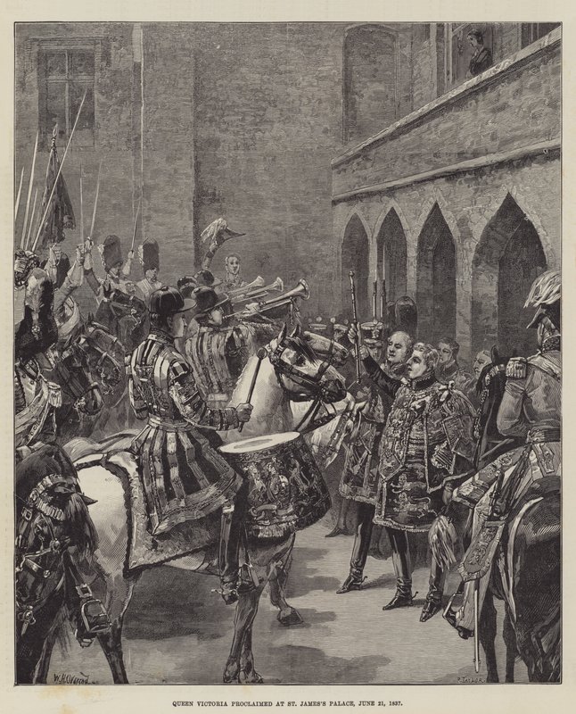 Viktória királynő kihirdetése a Szent Jakab-palotában, 1837. június 21. alkotó: William Heysham Overend