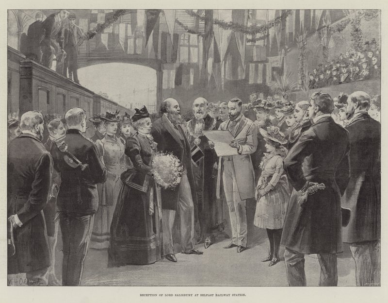 Lord Salisbury fogadása a belfasti pályaudvaron alkotó: William Heysham Overend