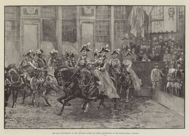 A porosz Gardes du Corps 150. évfordulója, Reiterfeste a Potsdami Lovasiskolában, Potsdam alkotó: William Heysham Overend