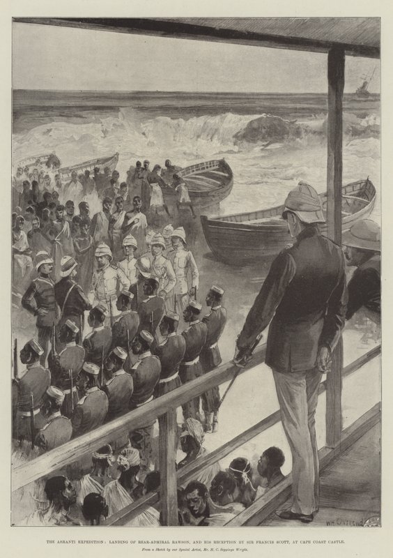 Az Ashanti-expedíció, Rawson ellentengernagy partraszállása és Sir Francis Scott fogadása a Cape Coast kastélyban alkotó: William Heysham Overend