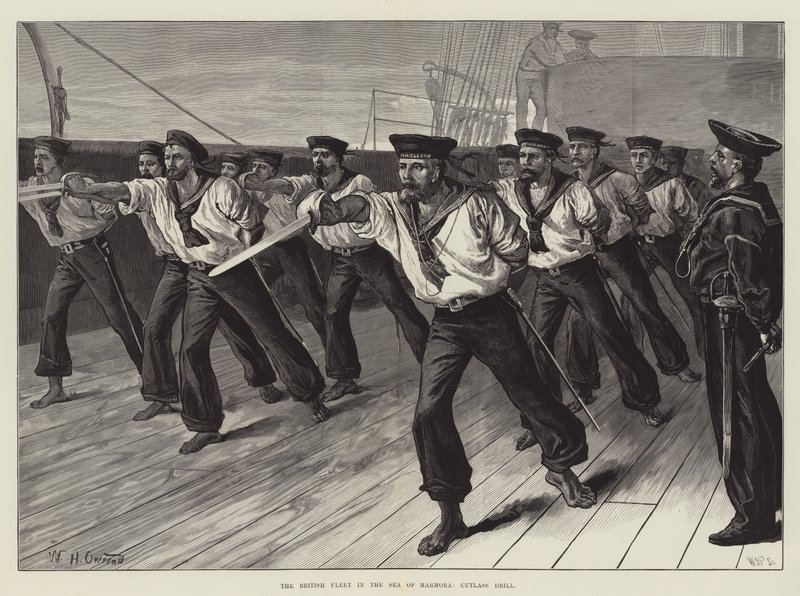 A brit flotta a Márvány-tengeren, Cutlass Drill alkotó: William Heysham Overend