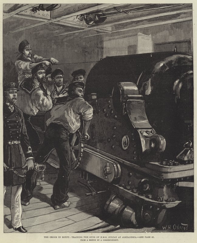 Az egyiptomi válság, a HMS Sultan ágyúinak kiképzése Alexandriánál alkotó: William Heysham Overend