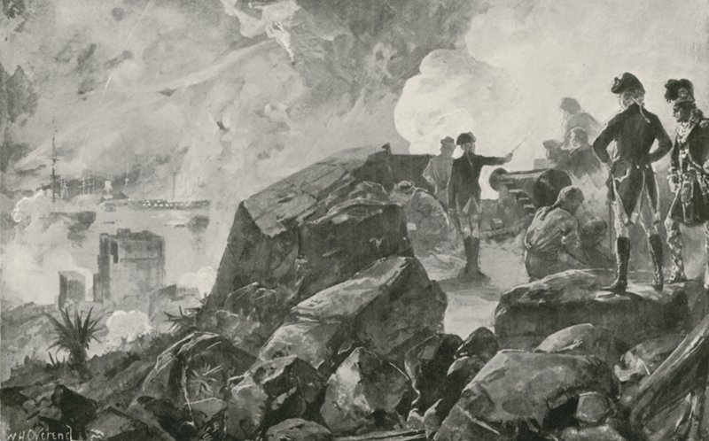 A spanyol ütőhajók megsemmisítése a britek által Gibraltárban alkotó: William Heysham Overend