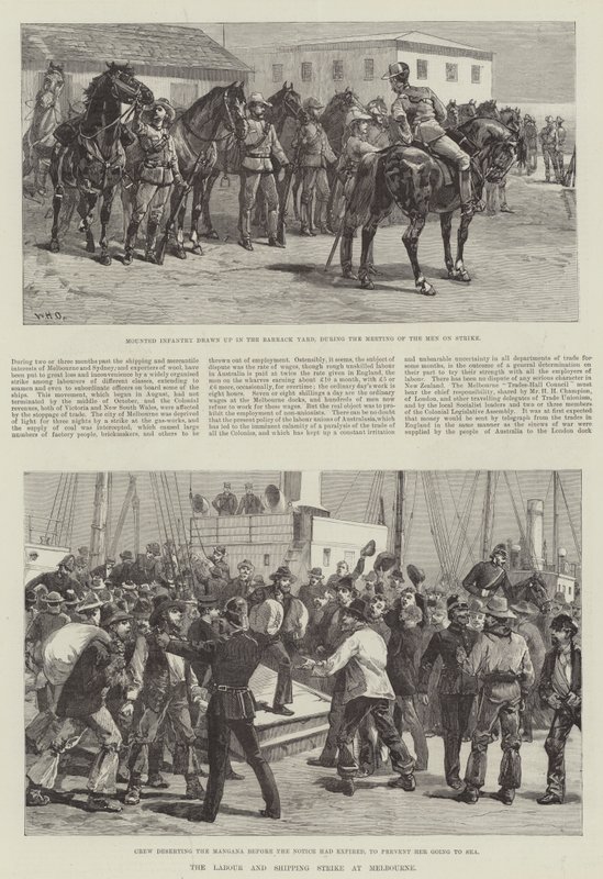 Munkaügyi és hajózási sztrájk Melbourne-ben alkotó: William Heysham Overend