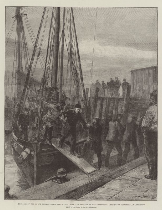 Az észak-német Lloyd gőzhajó, Elbe elvesztése, január 30-án Lowestoft mellett, a túlélők partraszállása Lowestoftban alkotó: William Heysham Overend