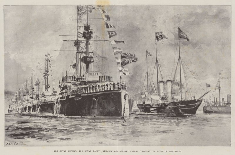 A Naval Review, a Royal Yacht Victoria és Albert áthalad a Flotta vonalain alkotó: William Heysham Overend
