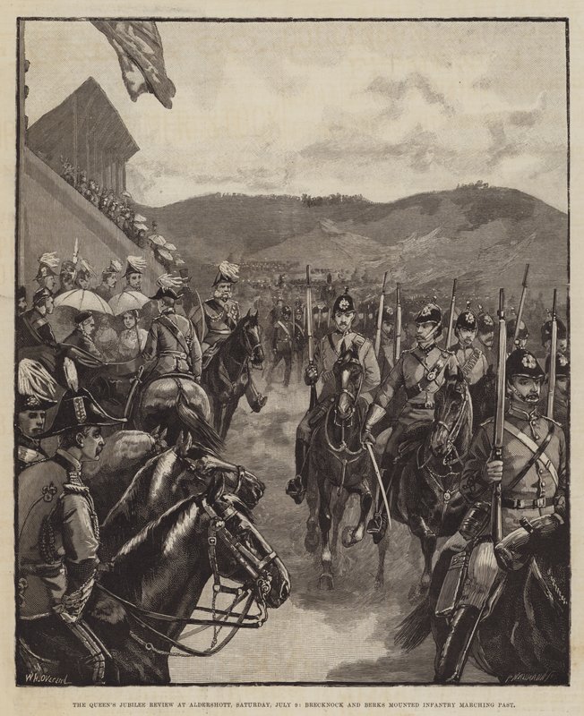 A királynő jubileumi áttekintése Aldershottban, július 9-én, szombaton, Brecknock és Berks lovas gyalogság elvonul alkotó: William Heysham Overend