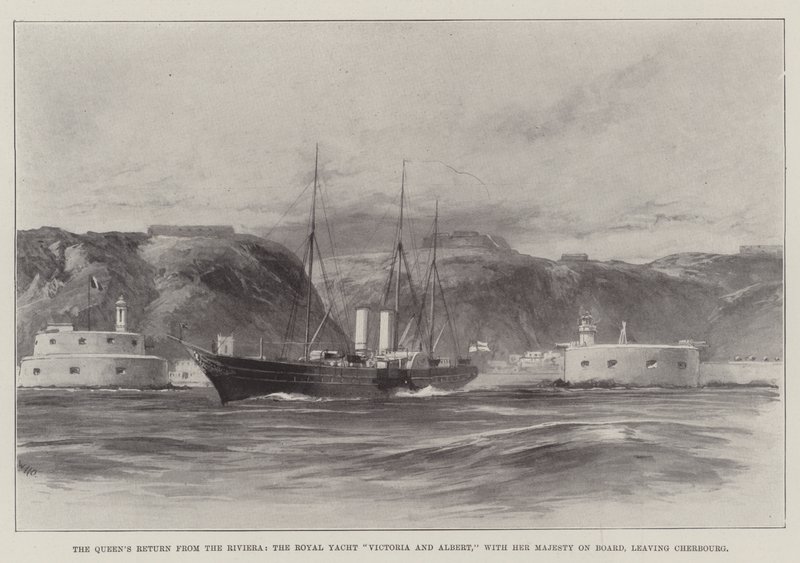 A királynő visszatér a Riviéráról, a Victoria and Albert királyi jacht, Őfelségével a fedélzeten, elhagyva Cherbourgot alkotó: William Heysham Overend