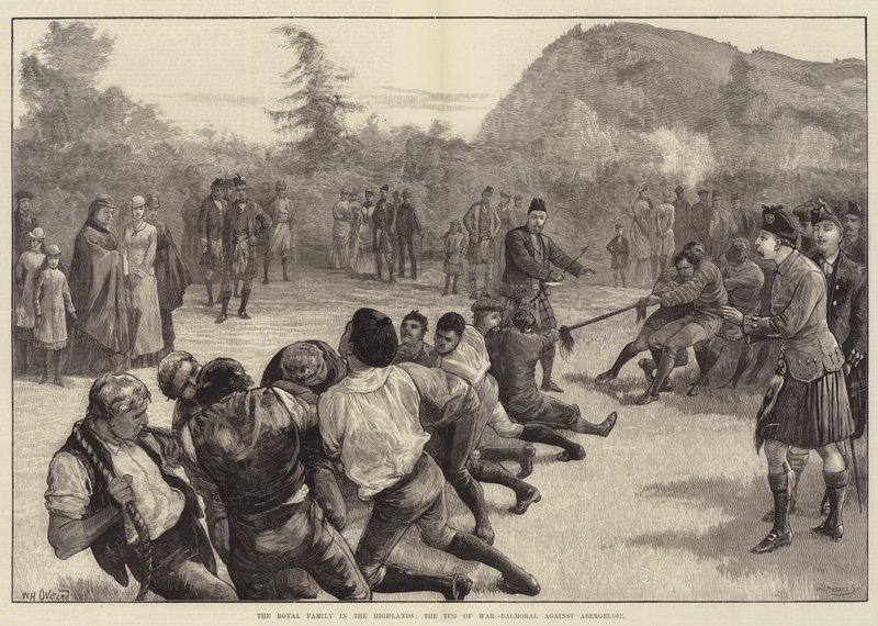 A királyi család a Felföldön, a Tug of War-Balmoral az Abergeldie ellen alkotó: William Heysham Overend