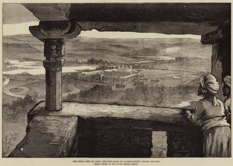 Királyi látogatás Indiában, a Phul-Bagh vagy a virágoskert palota, Gwalior alkotó: William Heysham Overend