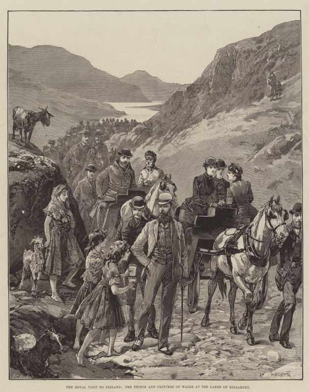 Királyi látogatás Írországban, a walesi herceg és hercegnő a Killarney-tavaknál alkotó: William Heysham Overend