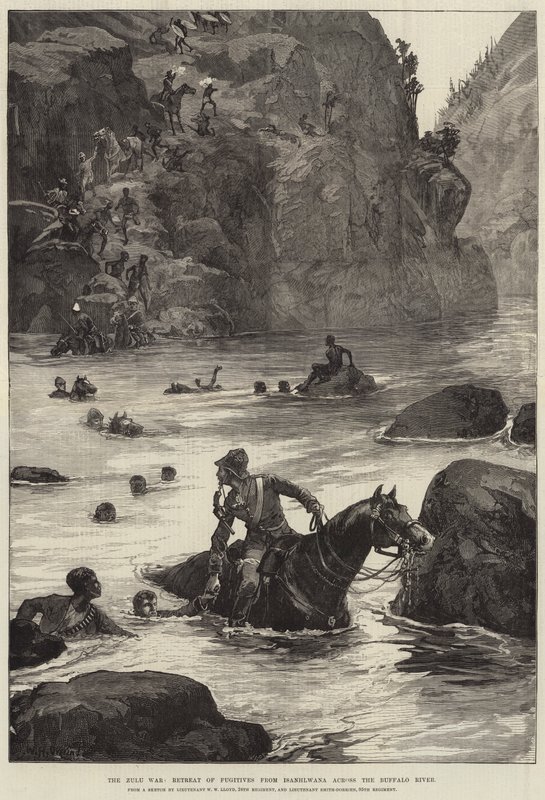 A zulu háború, az Isanhlwana-ból menekülők visszavonulása a Buffalo folyón keresztül alkotó: William Heysham Overend