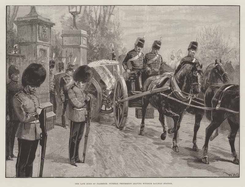 Clarence néhai hercege, a temetési menet elhagyja a windsori pályaudvart alkotó: William Heysham Overend