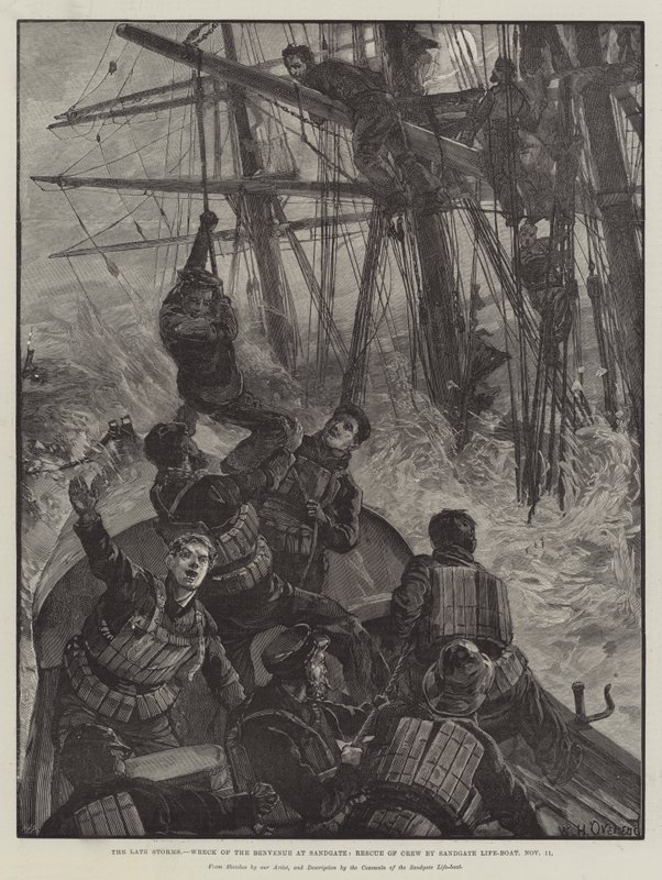 A késői viharok, a Sandgate-i Benvenue roncsa, a Sandgate mentőcsónak legénységének megmentése, november 11. alkotó: William Heysham Overend