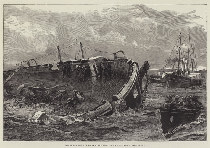 A walesi herceg látogatása a HMS Eurydice roncsánál a Sandown-öbölben alkotó: William Heysham Overend