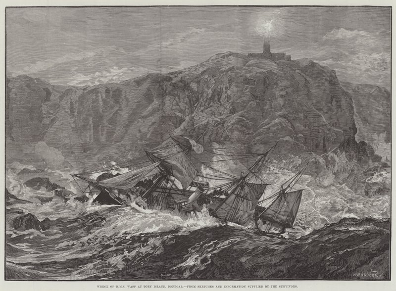 A HMS Wasp roncsa a Donegal állambeli Tory-szigeten alkotó: William Heysham Overend
