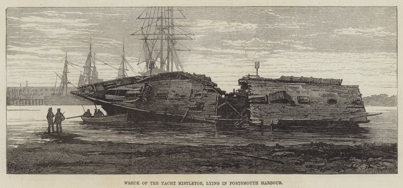 A Yacht Fagyöngy roncsa a portsmouthi kikötőben alkotó: William Heysham Overend